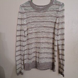 Xhilaration M Cream Striped Open Crochet Long Sleeve Knit Sweater